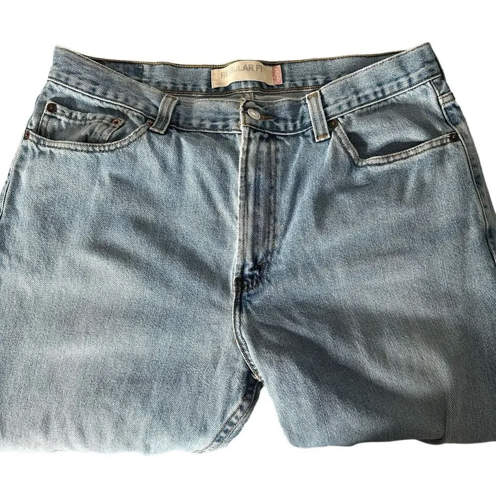 Levis 505 Regular‎ Fit Mens Blue Jeans Size 36 x 32 Distressed Grunge Fray Hem